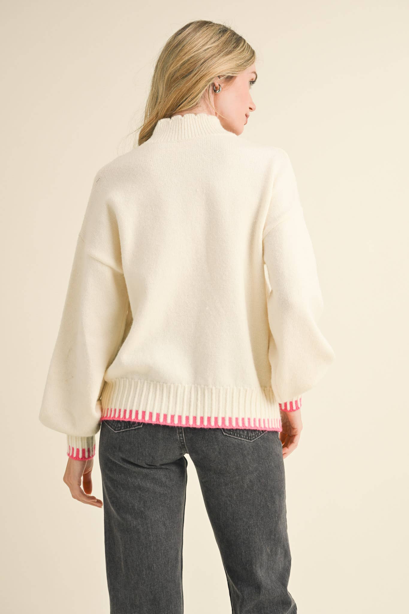 FLORAL EMBROIDERY MOCK NECK SWEATER