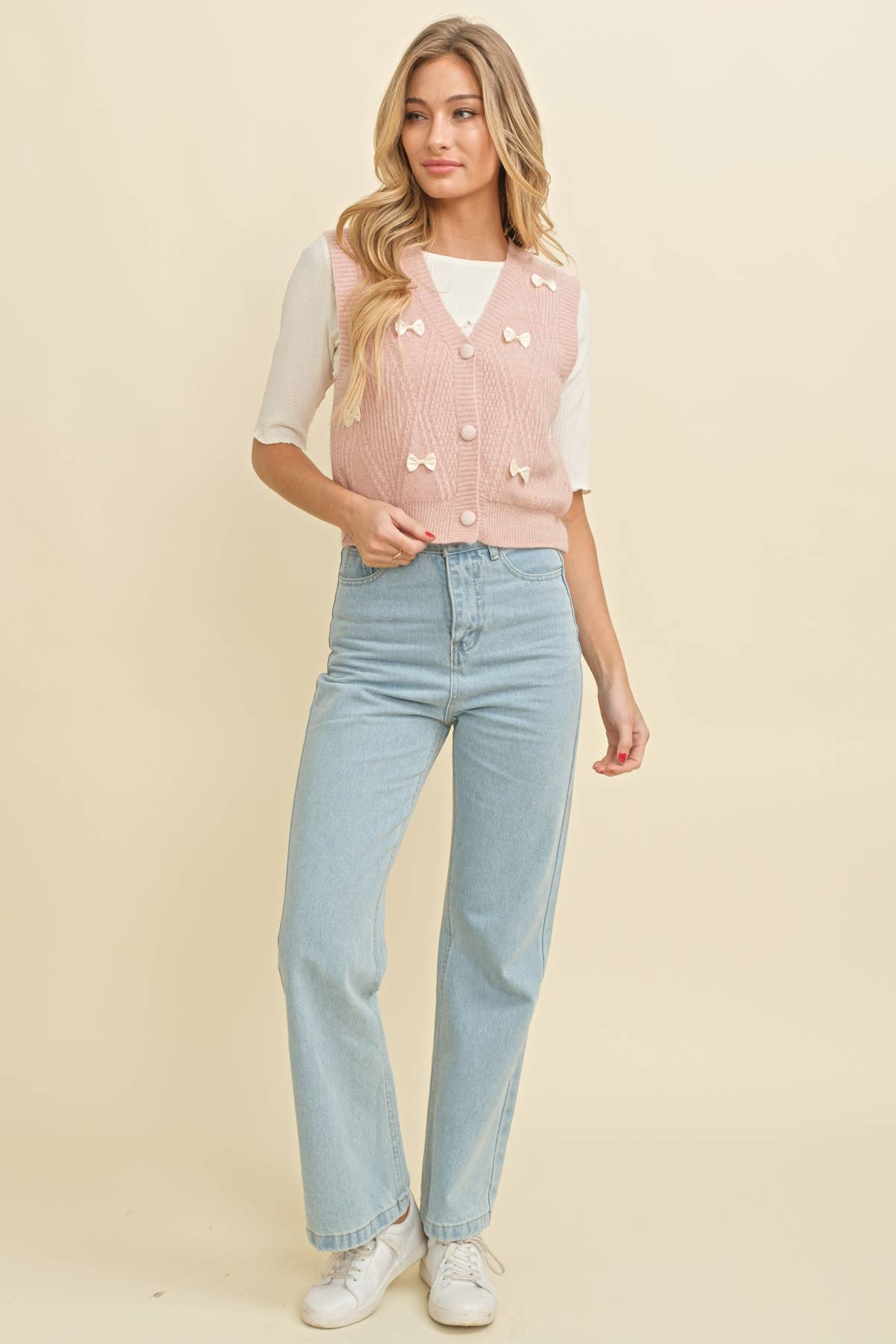 BOW BUTTON UP SWEATER VEST