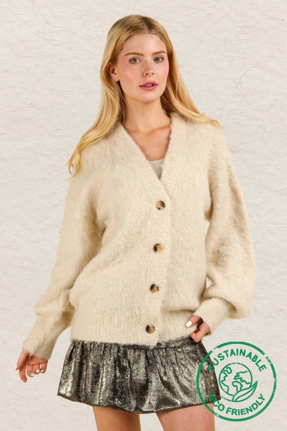 US Mohair Button Down Soft Knit Sweater Cardigan