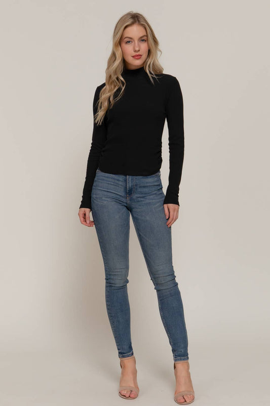 Long Sleeve Turtle Neck Side Detail Brushed Rib Top