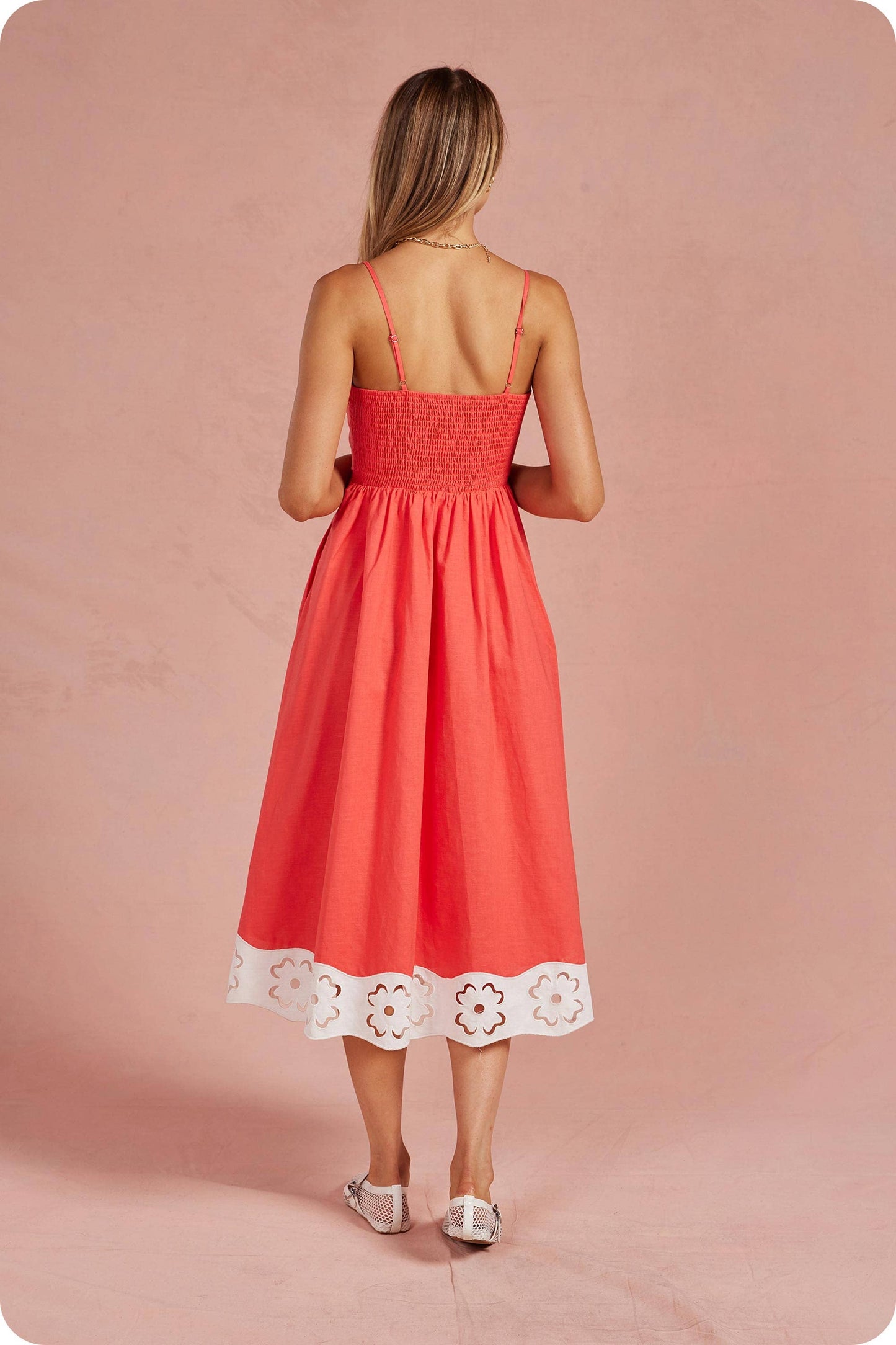 Embroidered Floral Cutout Midi Dress