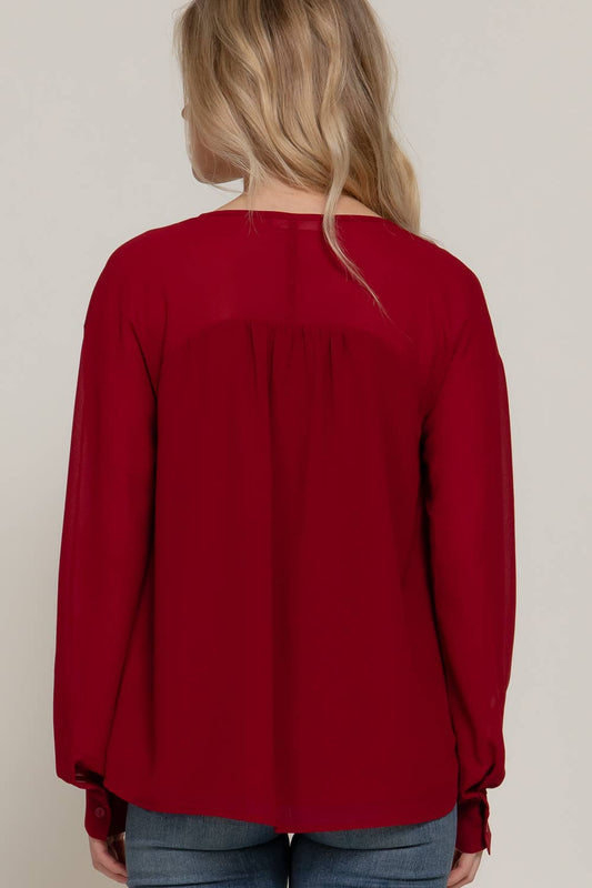 Long Sleeve Round Neck Chiffon Blouse