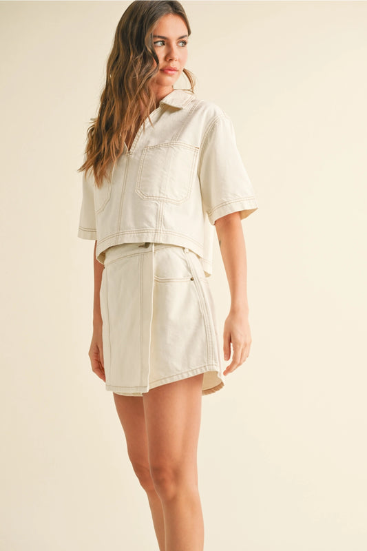 Stitch detail skort- Ecru