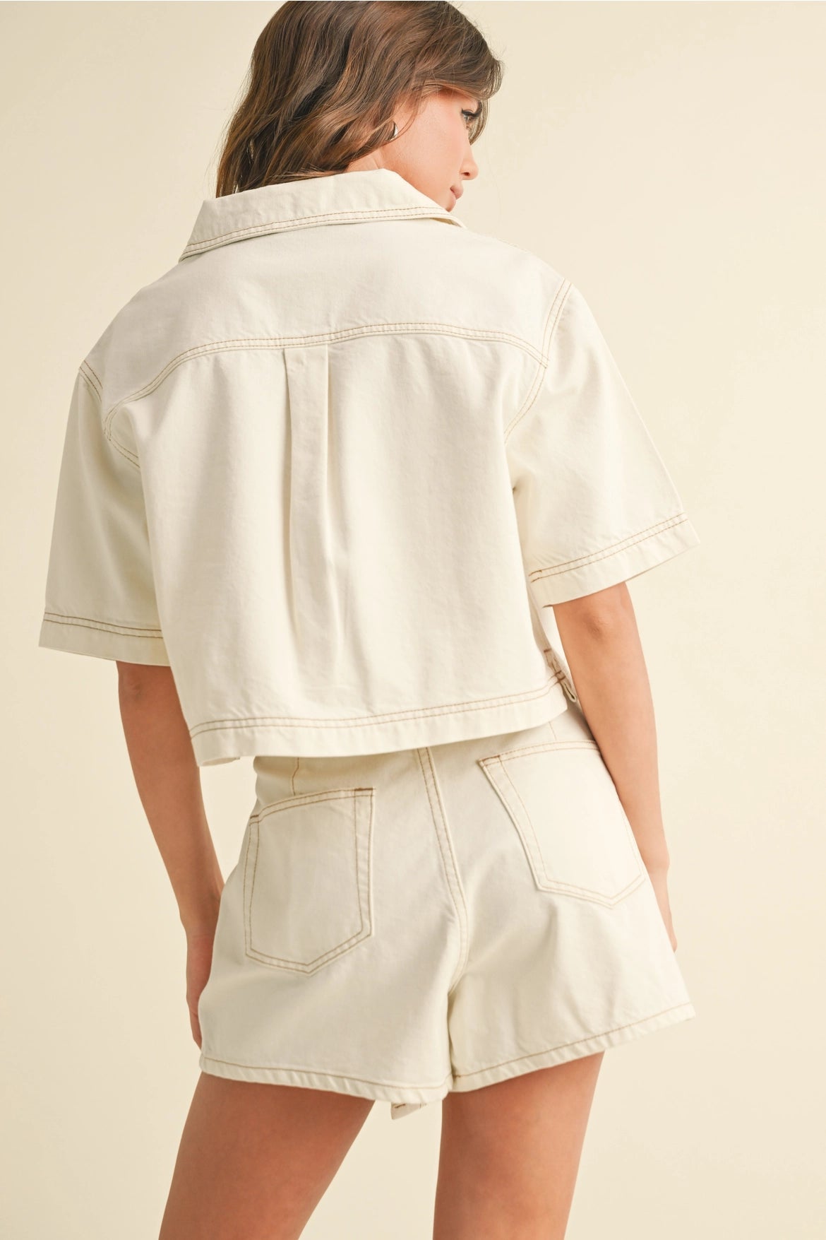 Stitch detail skort- Ecru