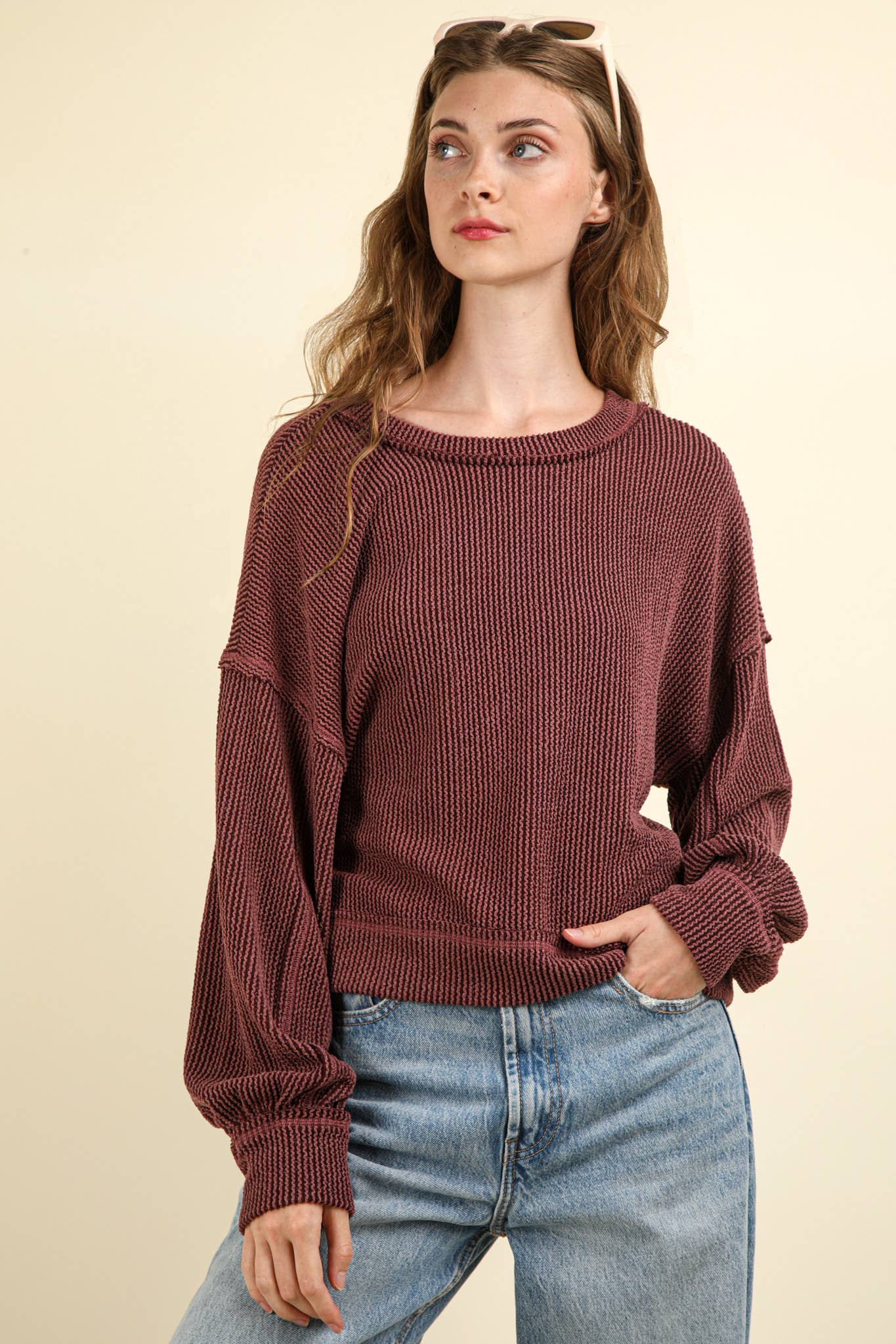 US Two Tone Otto Ribbed Oversized Soft Comfy knit Top
