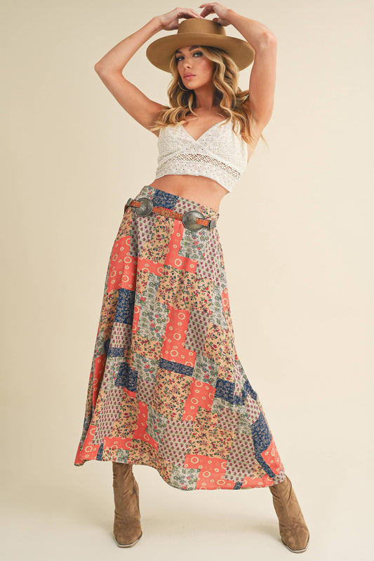 Boho patchwork maxi skirt