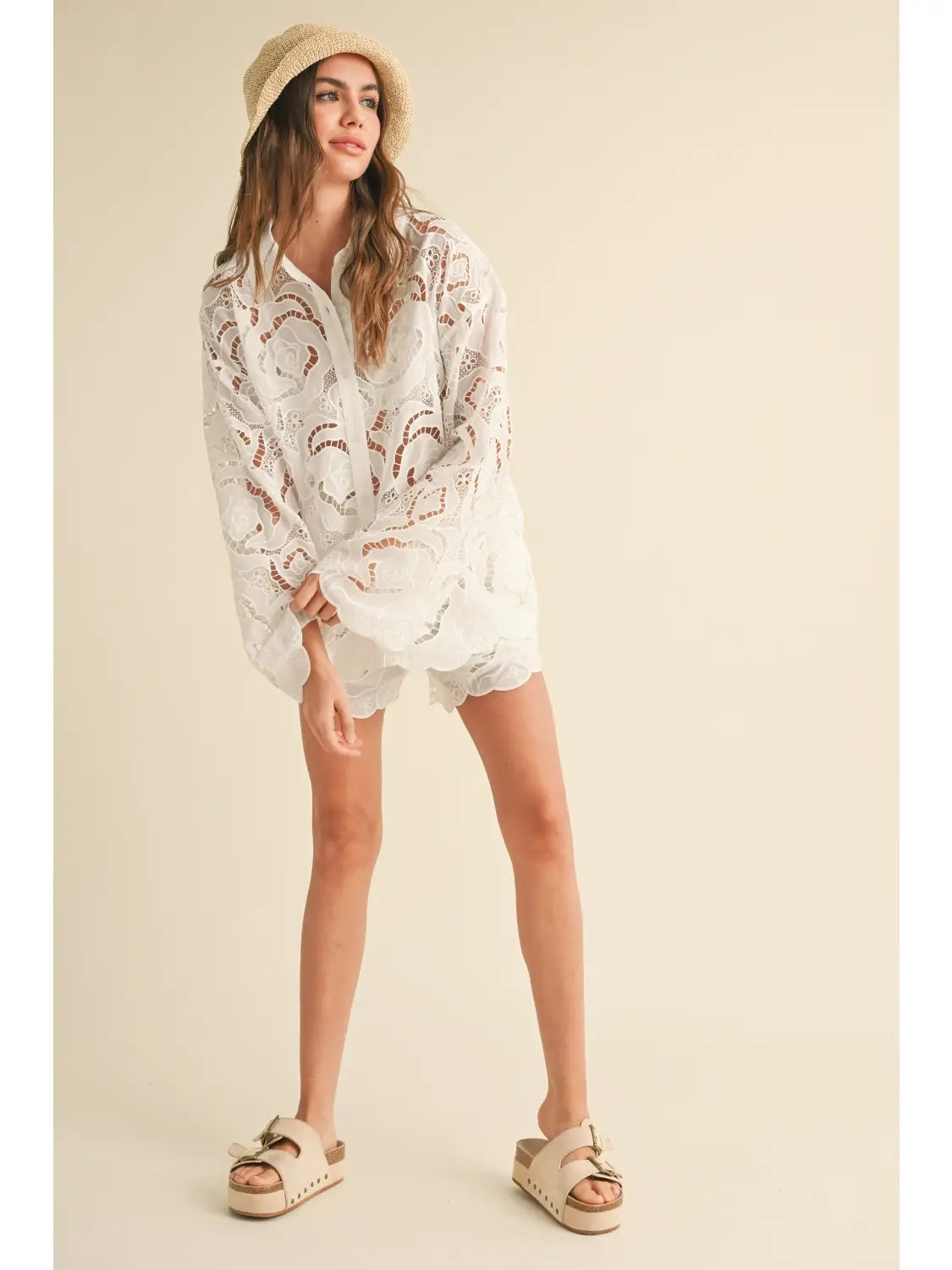 Floral eyelet patterned top