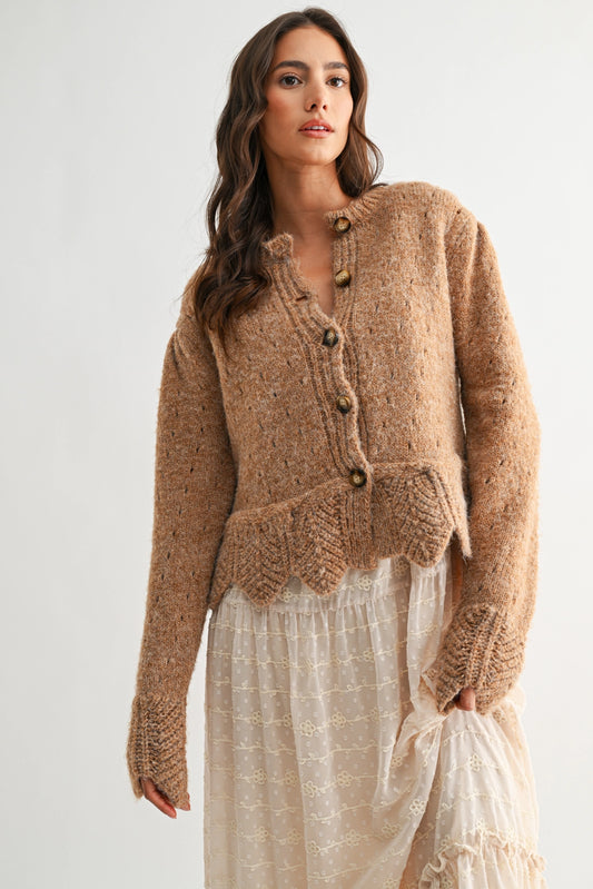Scalloped hem textured cardigan