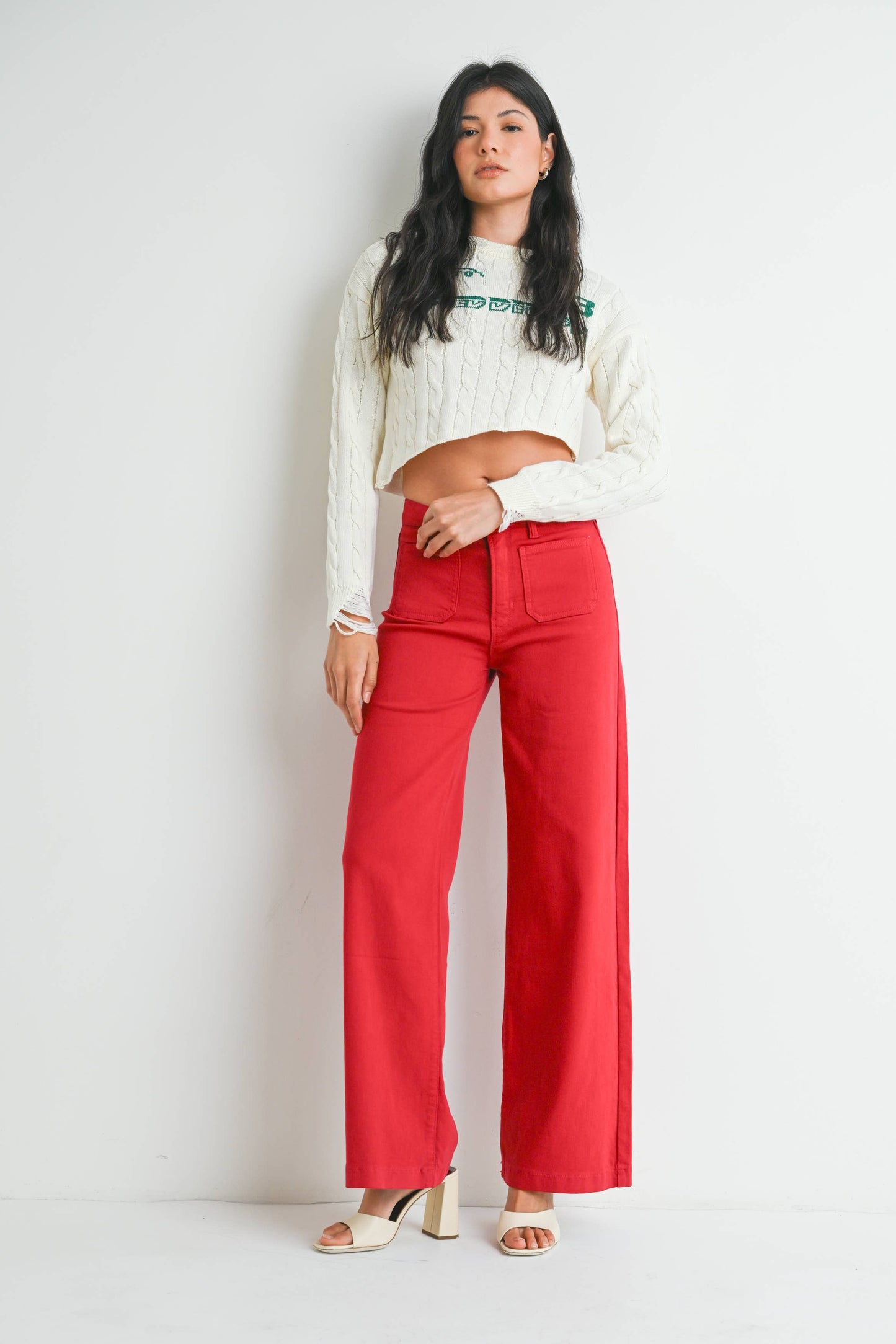 Patch Pocket Wide Leg Red Jean