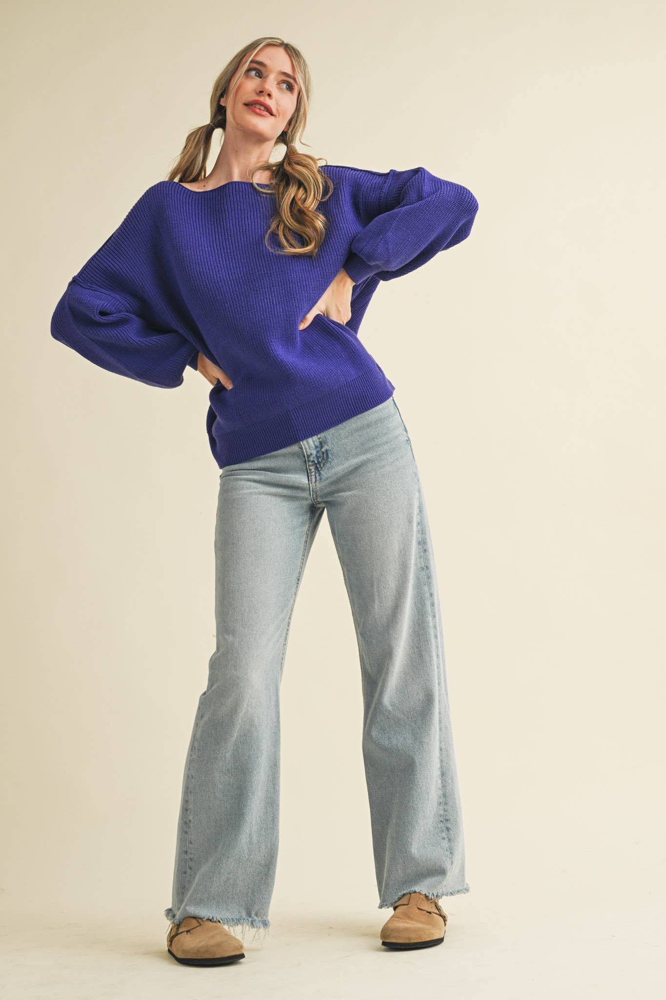 BOAT NECK BUBBLE SLEEVE SWEATER MSW8147