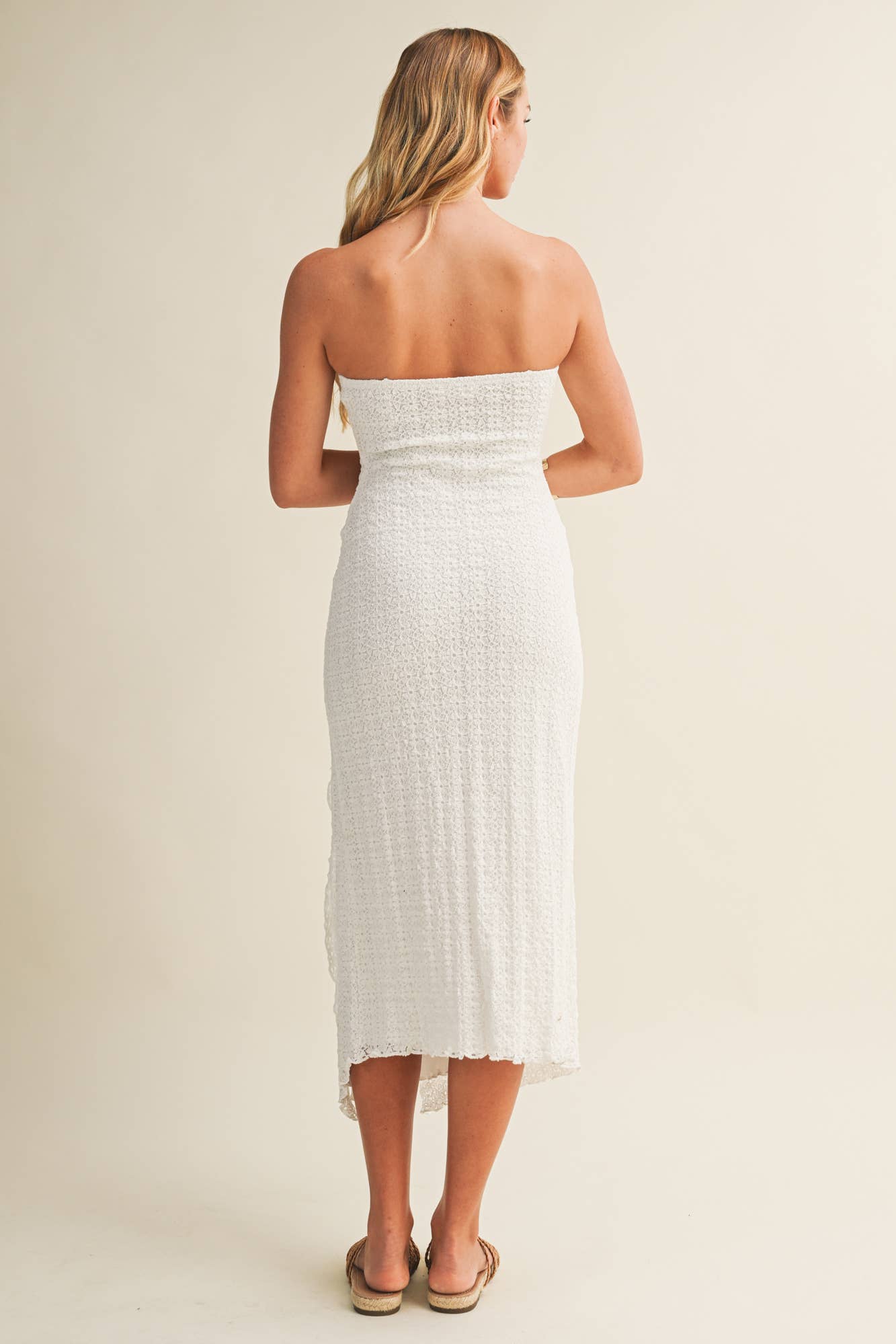 LACE TUBE MIDI DRESS WITH SIDE SLIT