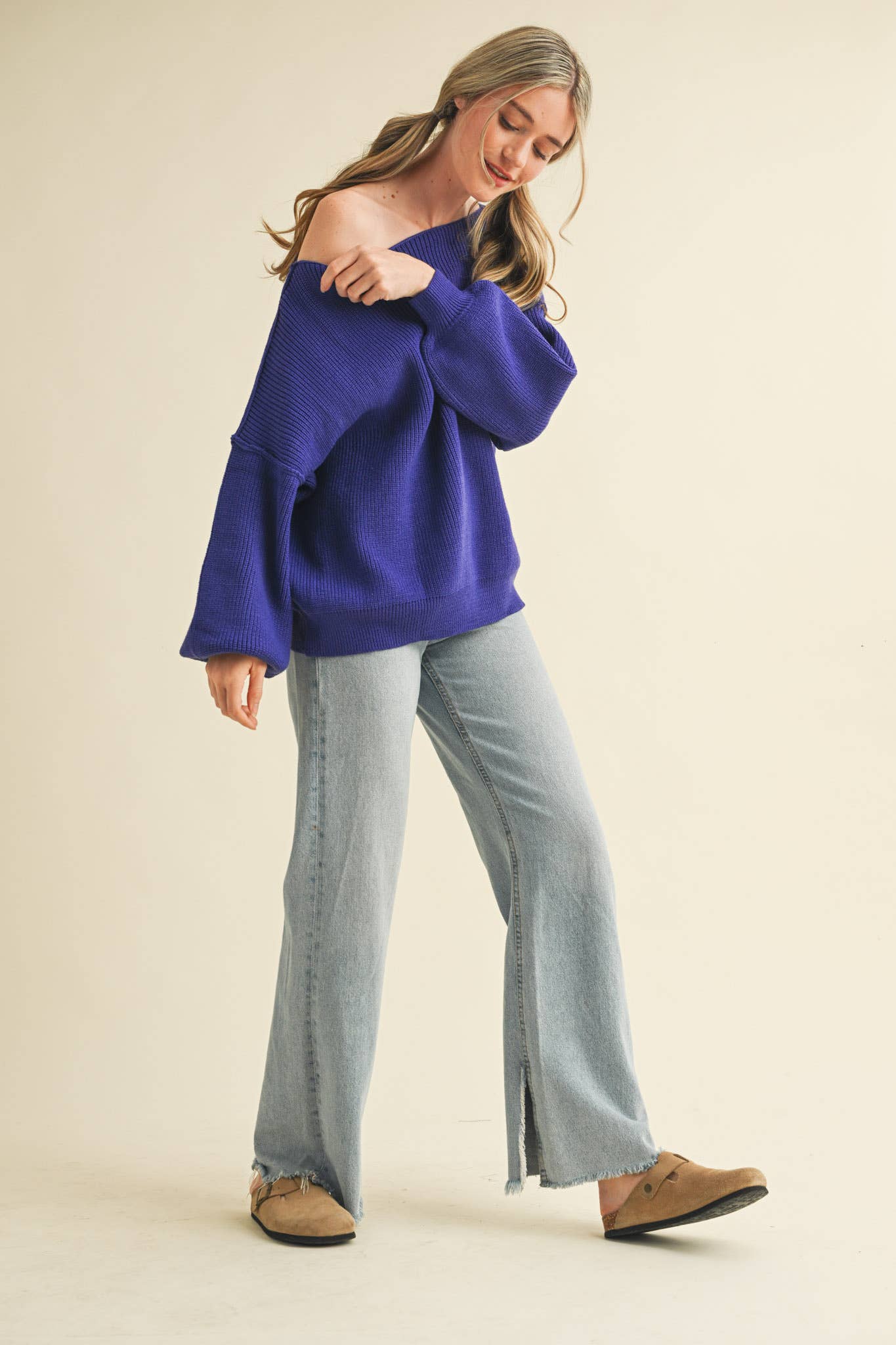 BOAT NECK BUBBLE SLEEVE SWEATER MSW8147
