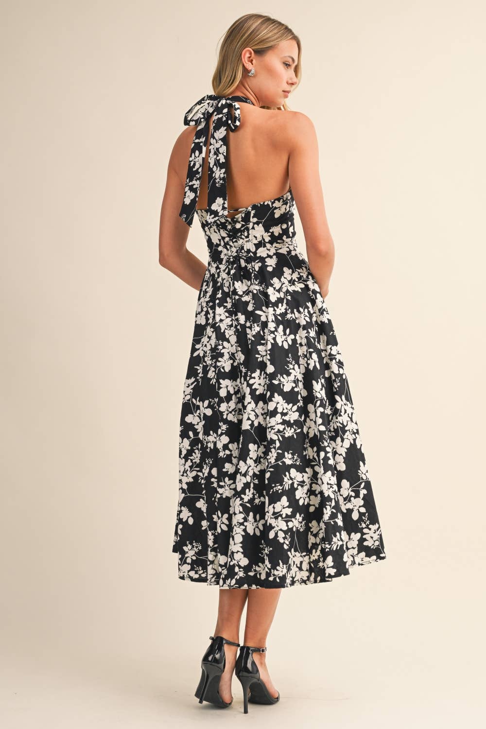 FLOWER PRINTED HALTER MIDI DRESS