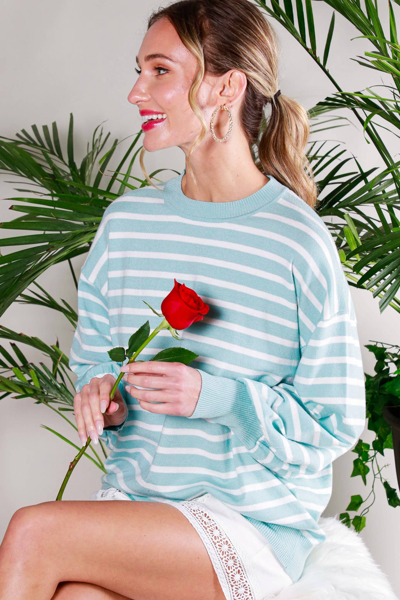 Crew Neck Balloon Long-Sleeve Knit Sweater Top