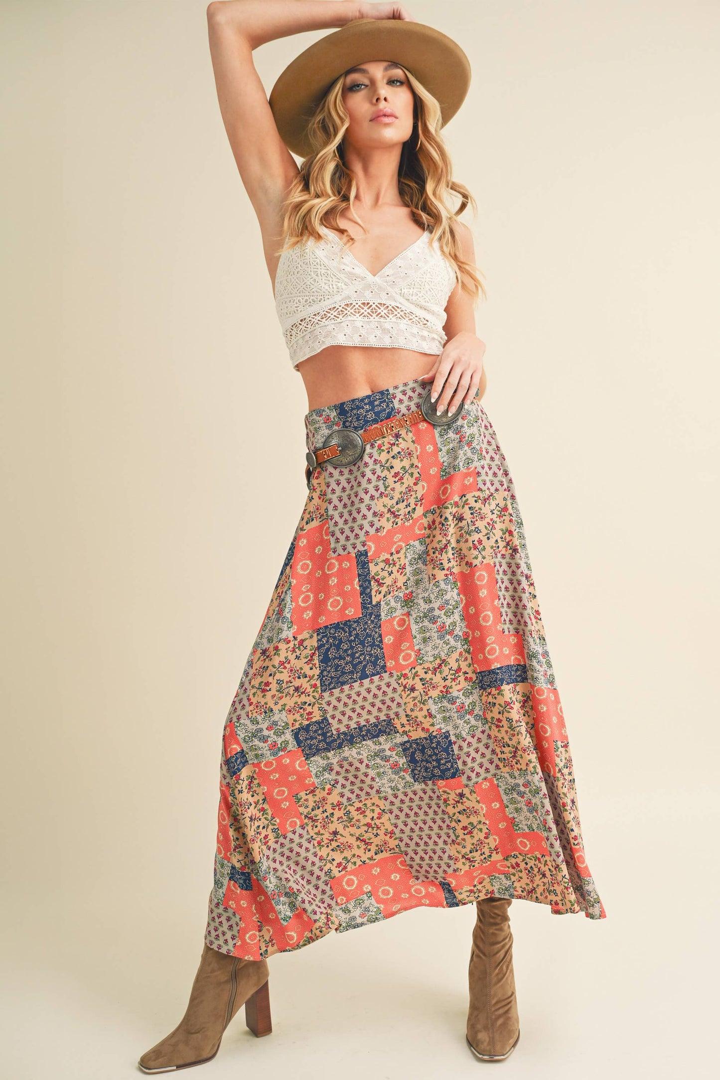 Boho patchwork maxi skirt