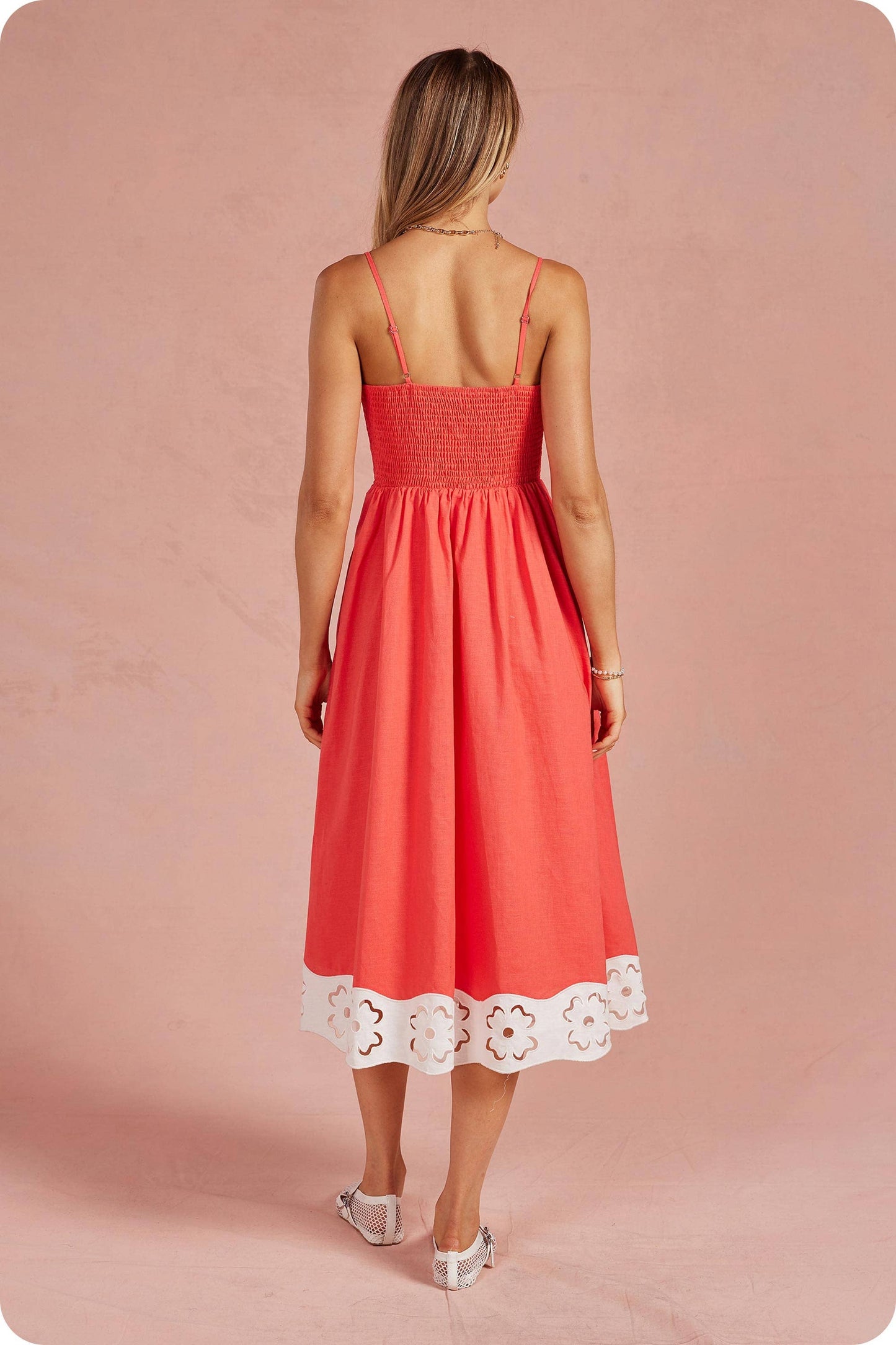 Embroidered Floral Cutout Midi Dress