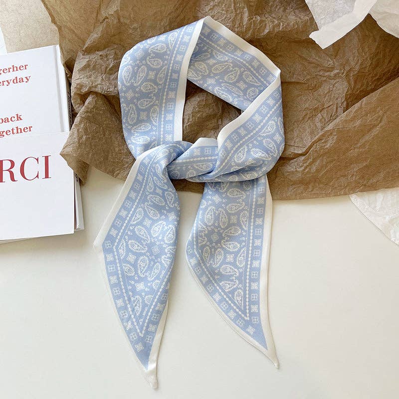 Print Narrow Long Satin Silk-Feel Scarf MK2BLW6W6NSI135