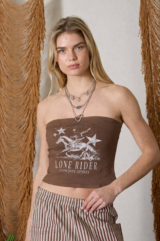 LONE RIDER WESTERN GRAPHIC KNIT TUBE TOP