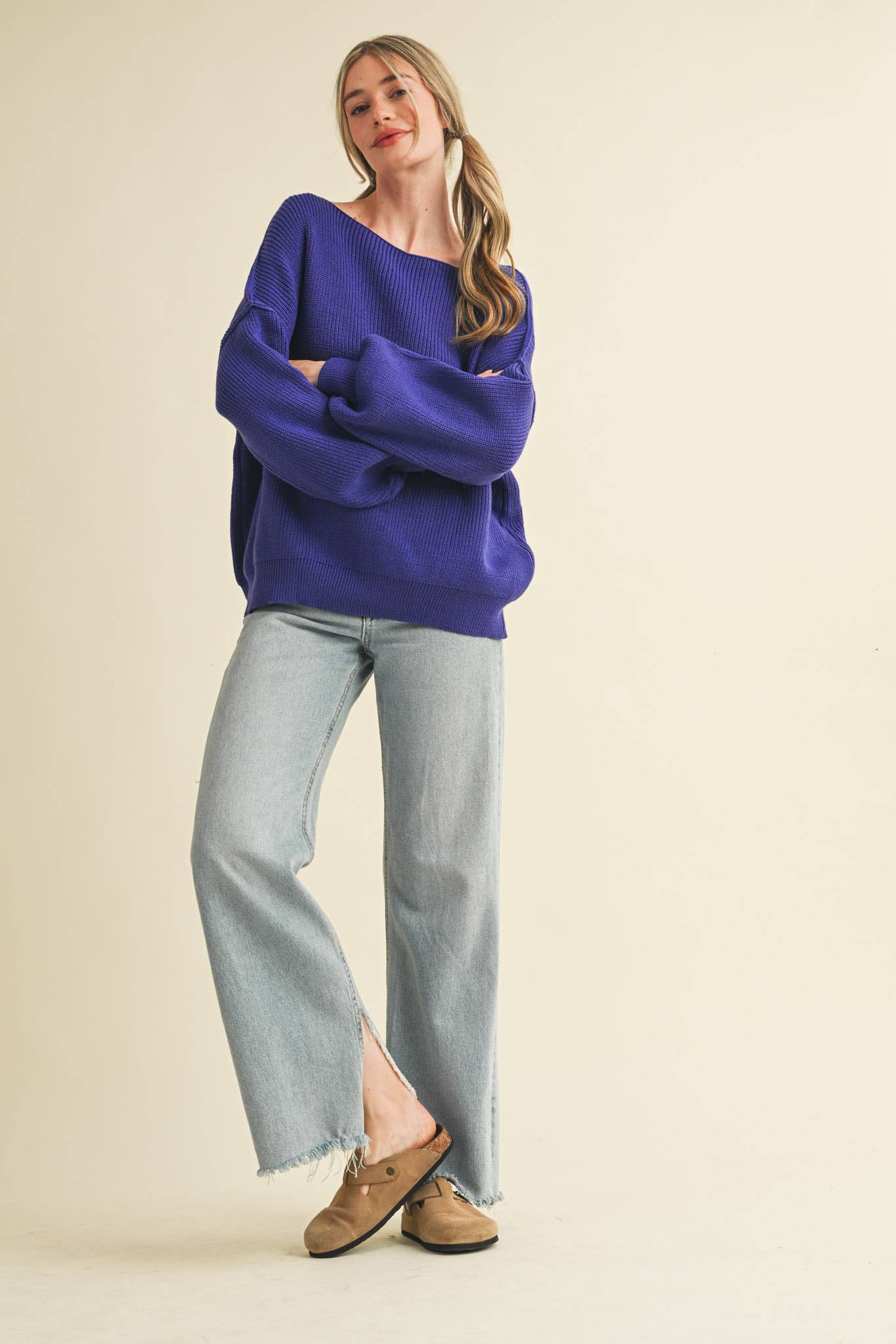 BOAT NECK BUBBLE SLEEVE SWEATER MSW8147