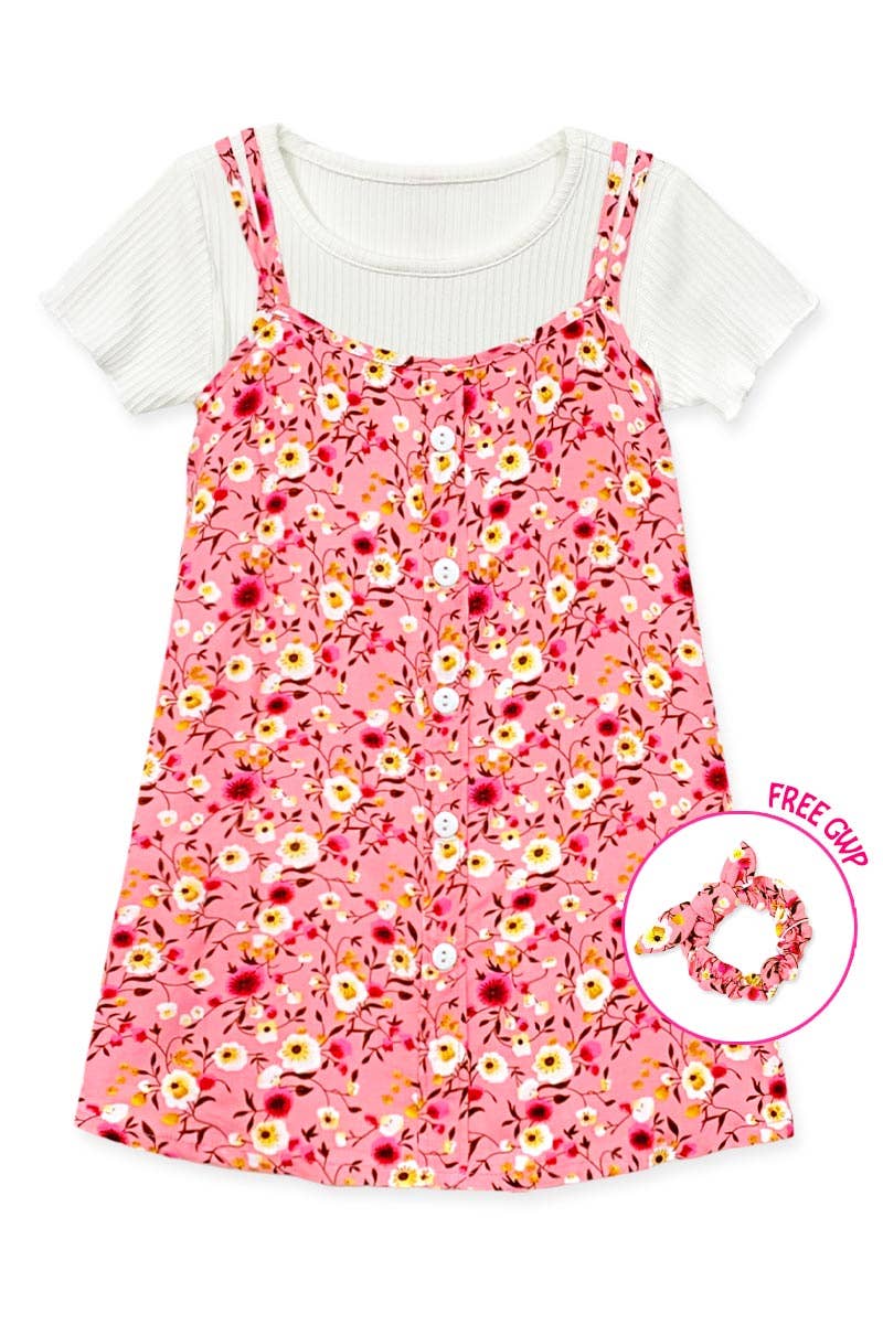 Girl's 2 pc Floral Dress & Ribbed Tee Set