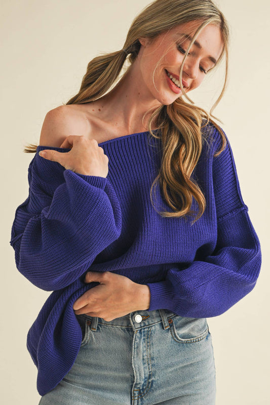 BOAT NECK BUBBLE SLEEVE SWEATER MSW8147