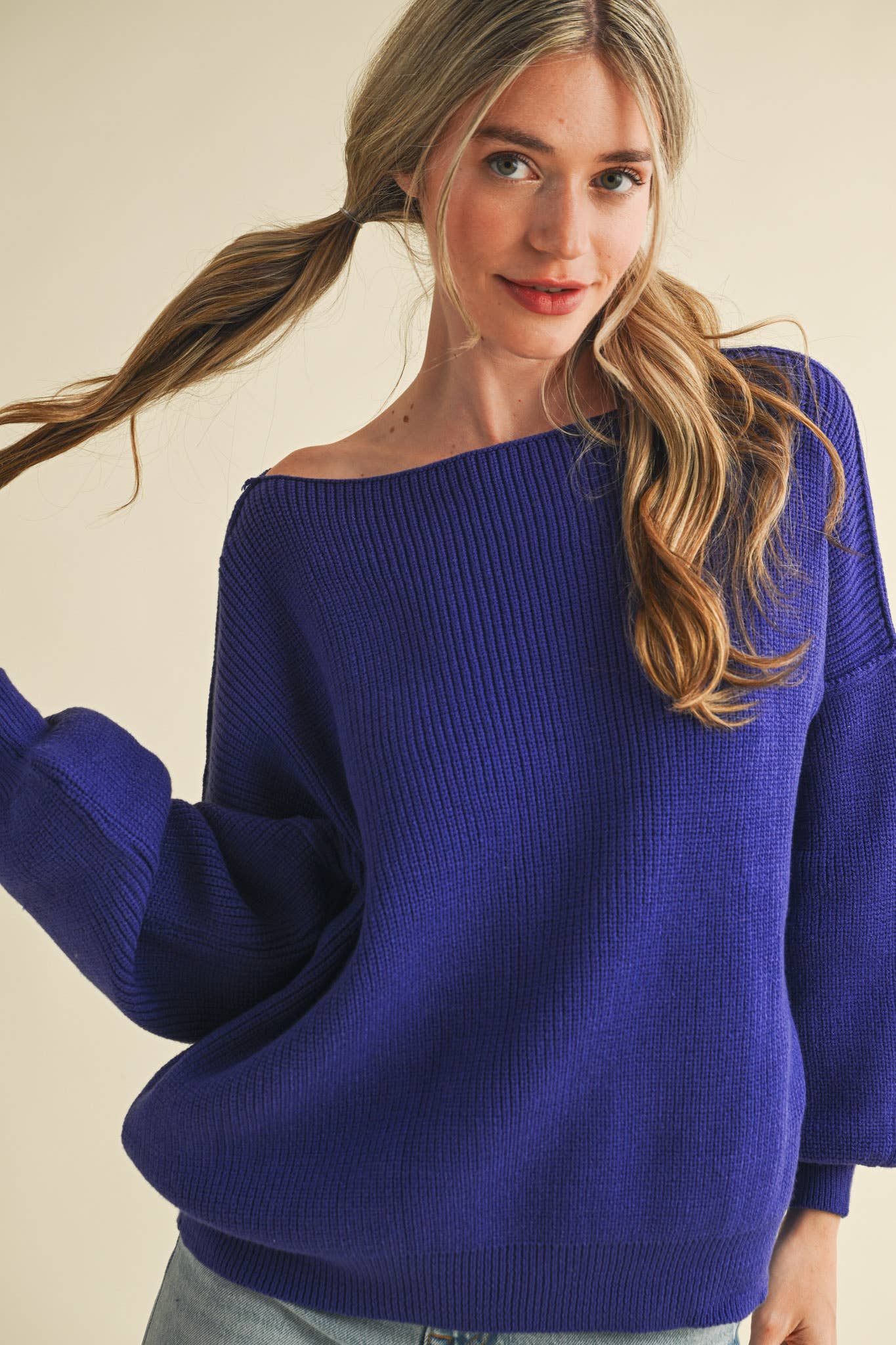 BOAT NECK BUBBLE SLEEVE SWEATER MSW8147