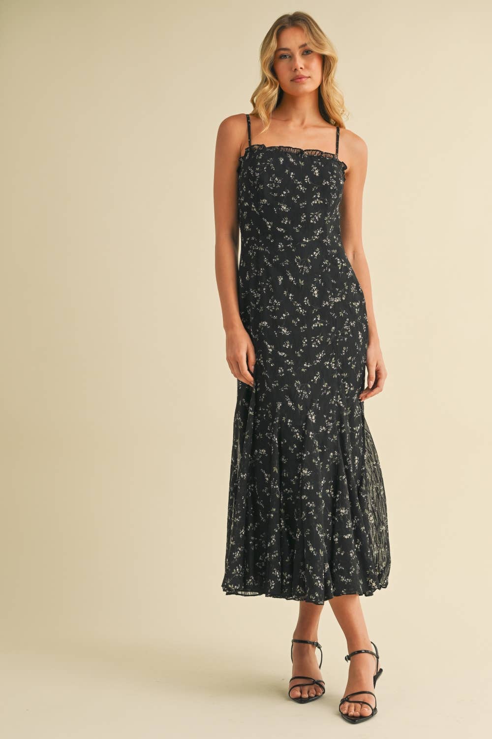 FLORAL PRINTED MERMAID MIDI DRESS