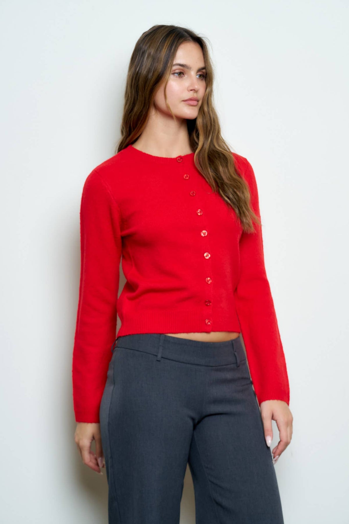 ROUND NECK BUTTON DOWN LONG SLEEVE CARDIGAN