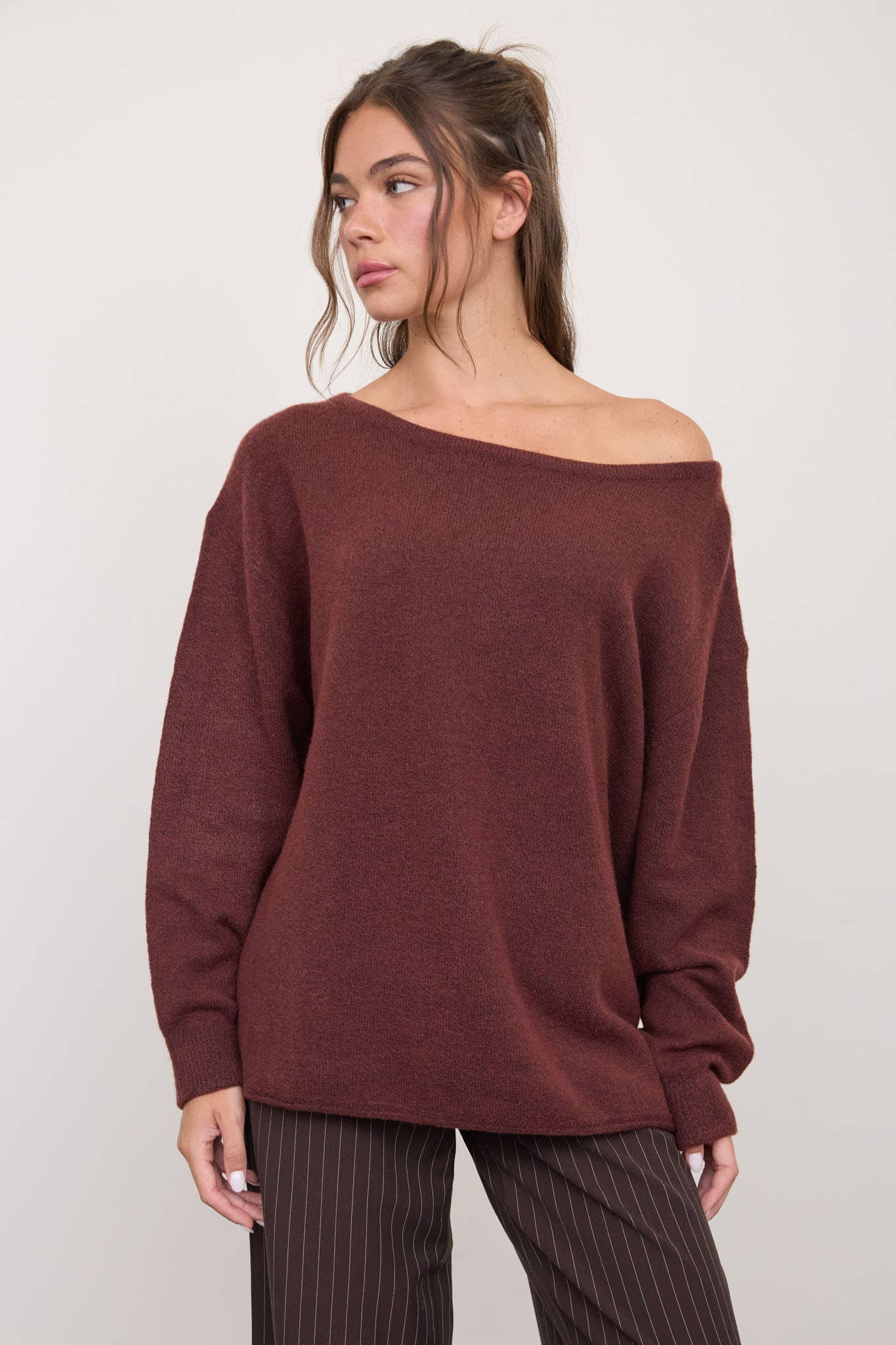 BOAT NECK OVERSIZED KNIT PULLOVER SWEATER