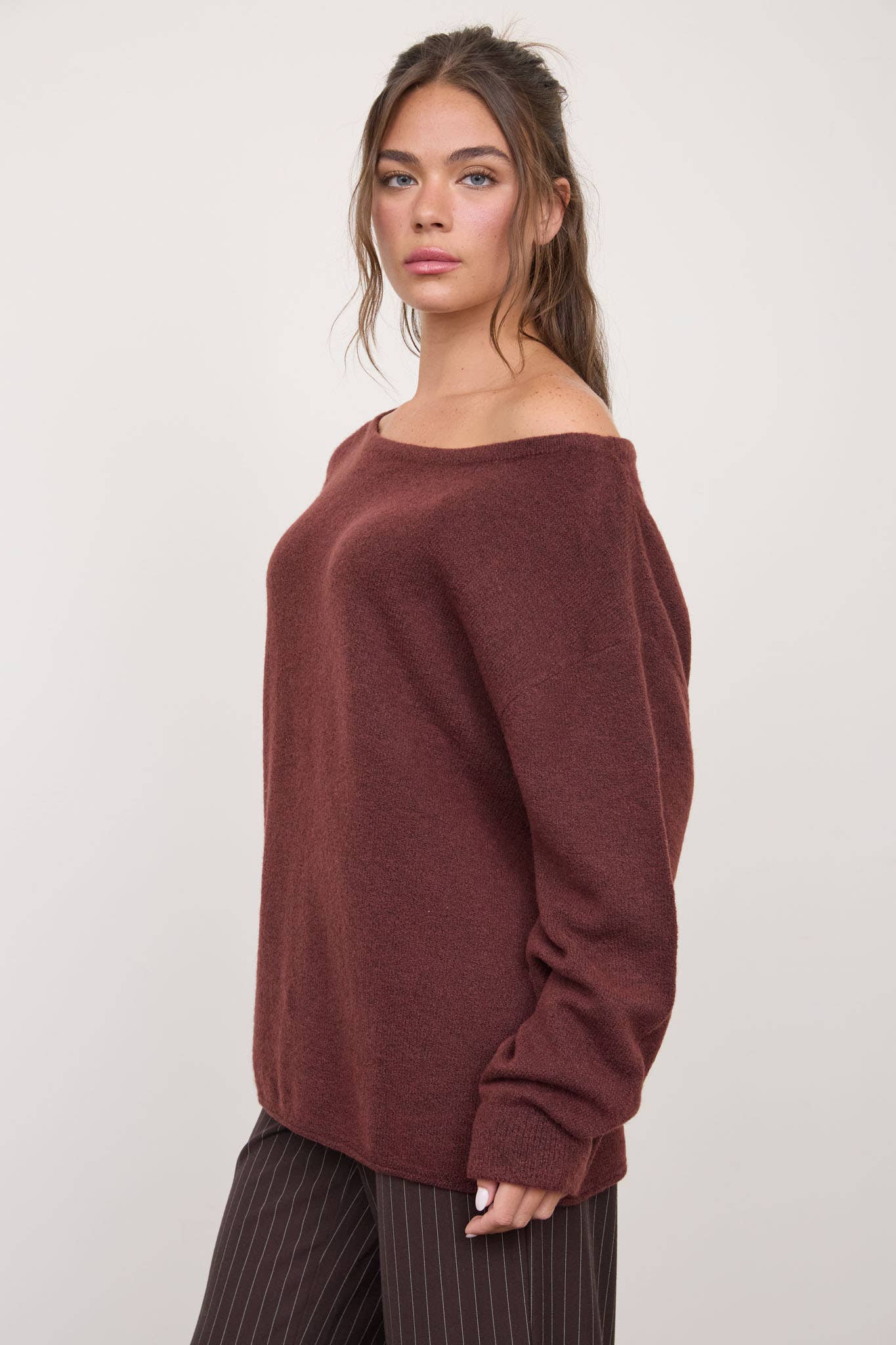 BOAT NECK OVERSIZED KNIT PULLOVER SWEATER