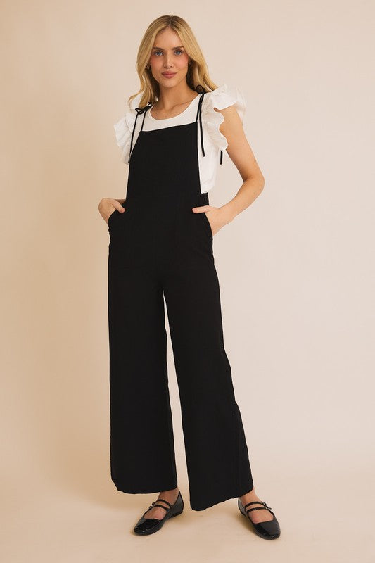 Shoulder Tie Overalls - Black