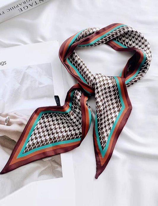 Vintage Houndstooth Long Satin Scarf MK2BLW6W6NSI136