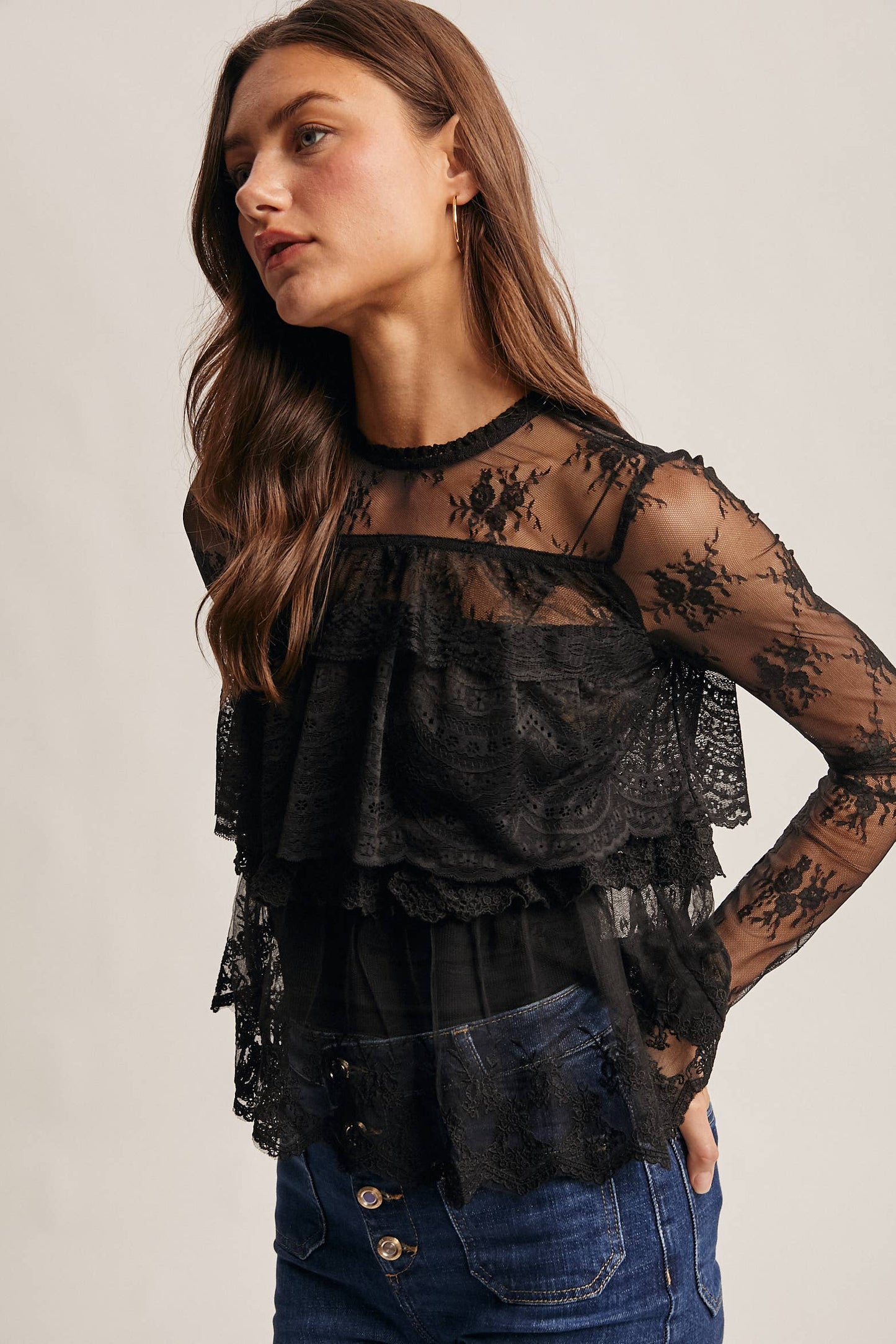 Lace Ruffle Layering Blouse