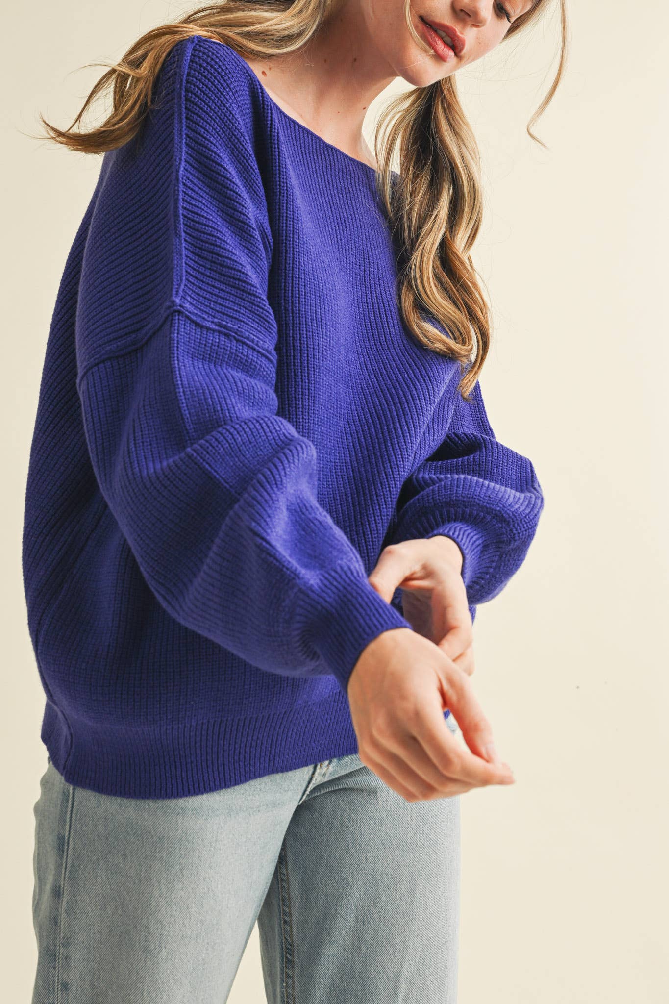 BOAT NECK BUBBLE SLEEVE SWEATER MSW8147