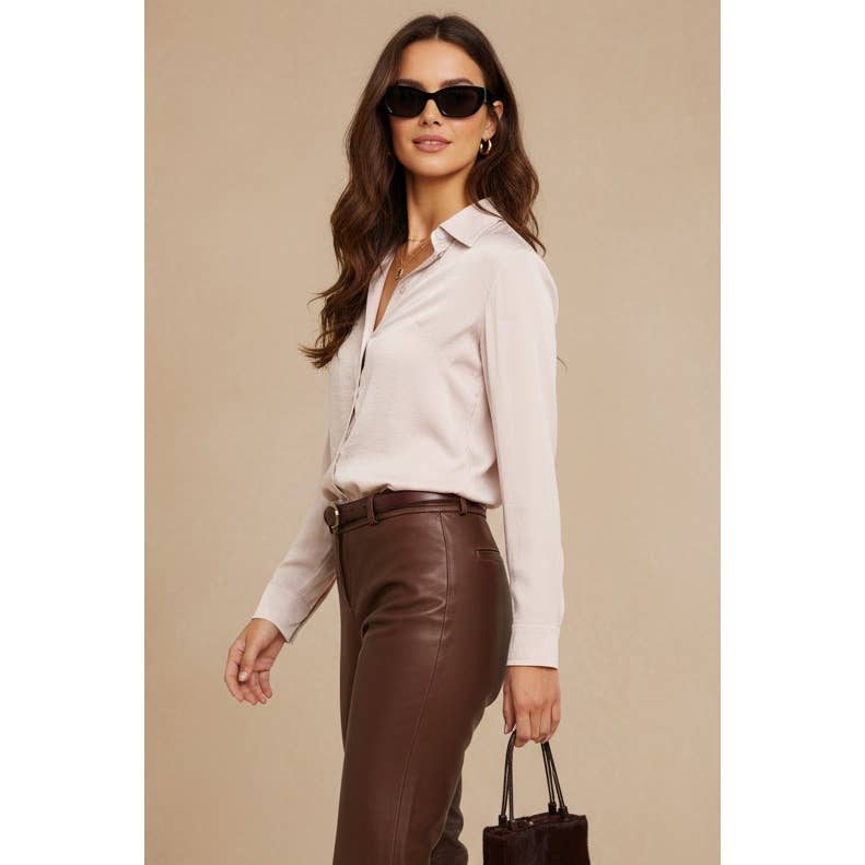 Fitted Long Sleeve Button Up Blouse