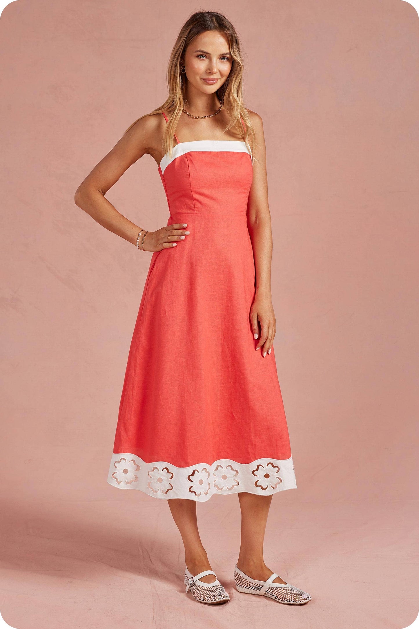 Embroidered Floral Cutout Midi Dress