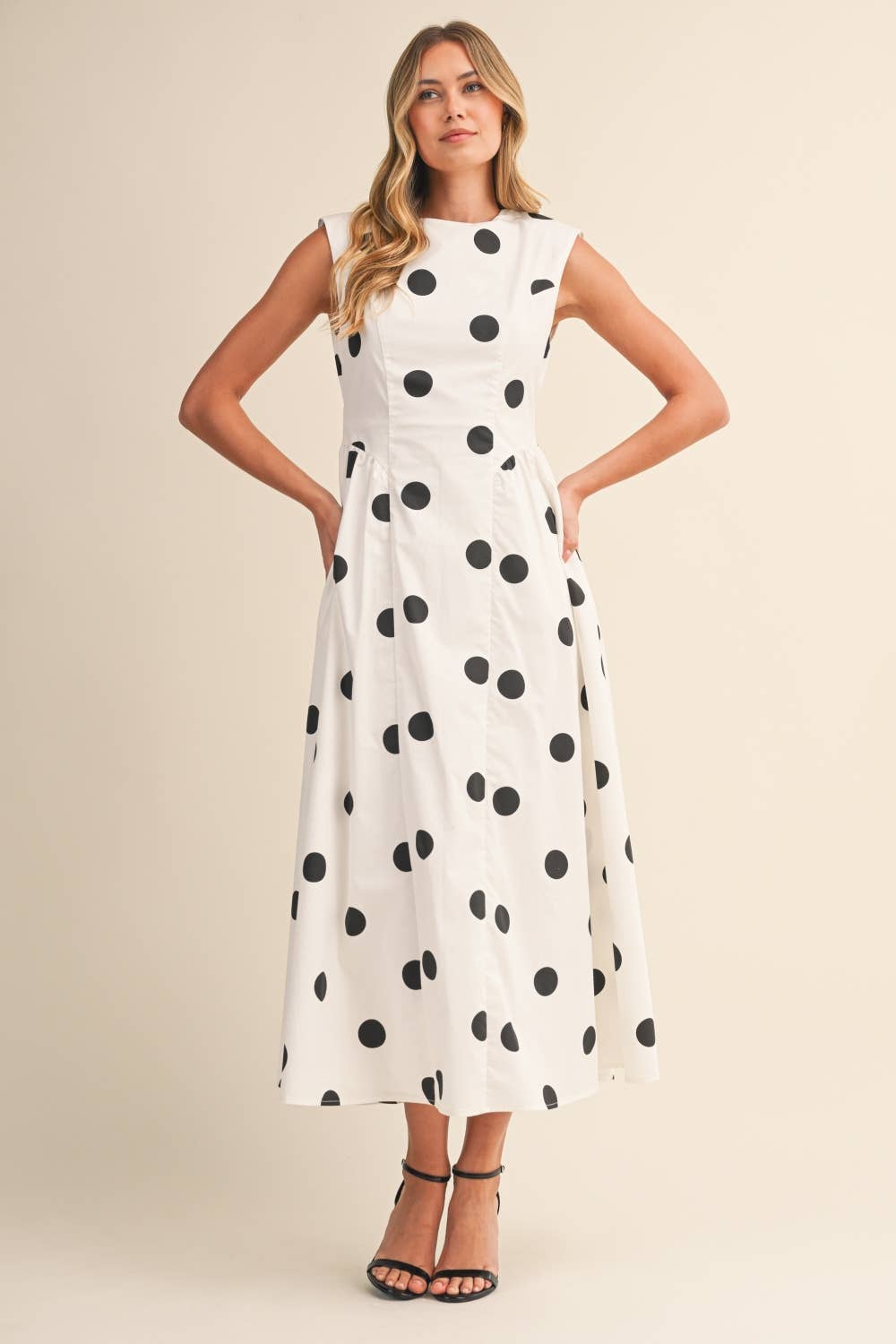 SLEEVELESS POLKA DOT MIDI DRESS