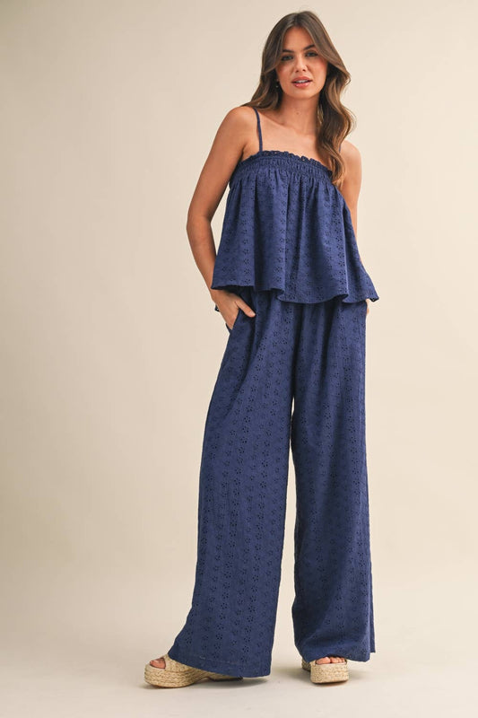 IST6362 EYELET TOP AND WIDE PANTS SET /FULLY LINED