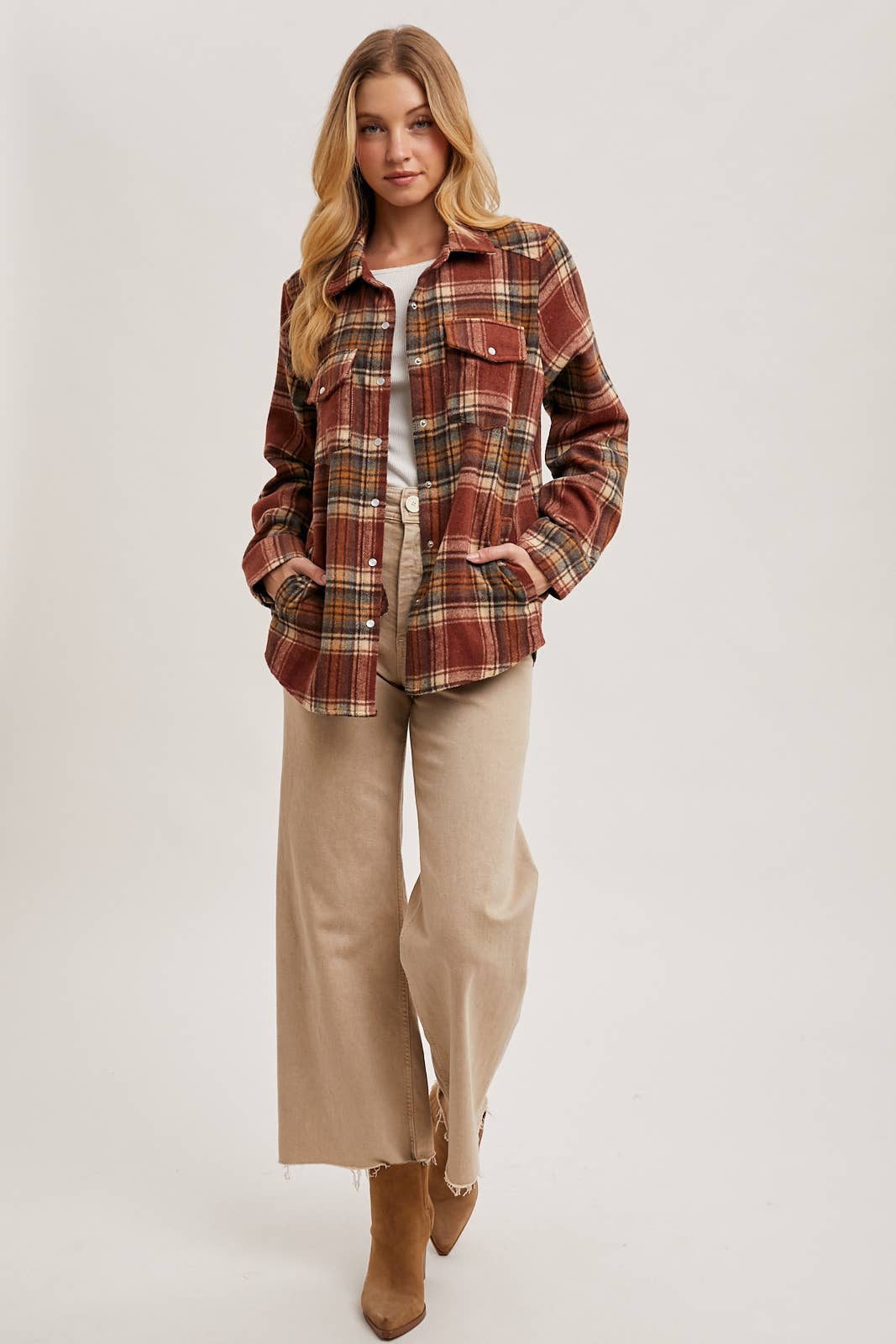 BUTTON DOWN PLAID SHACKET