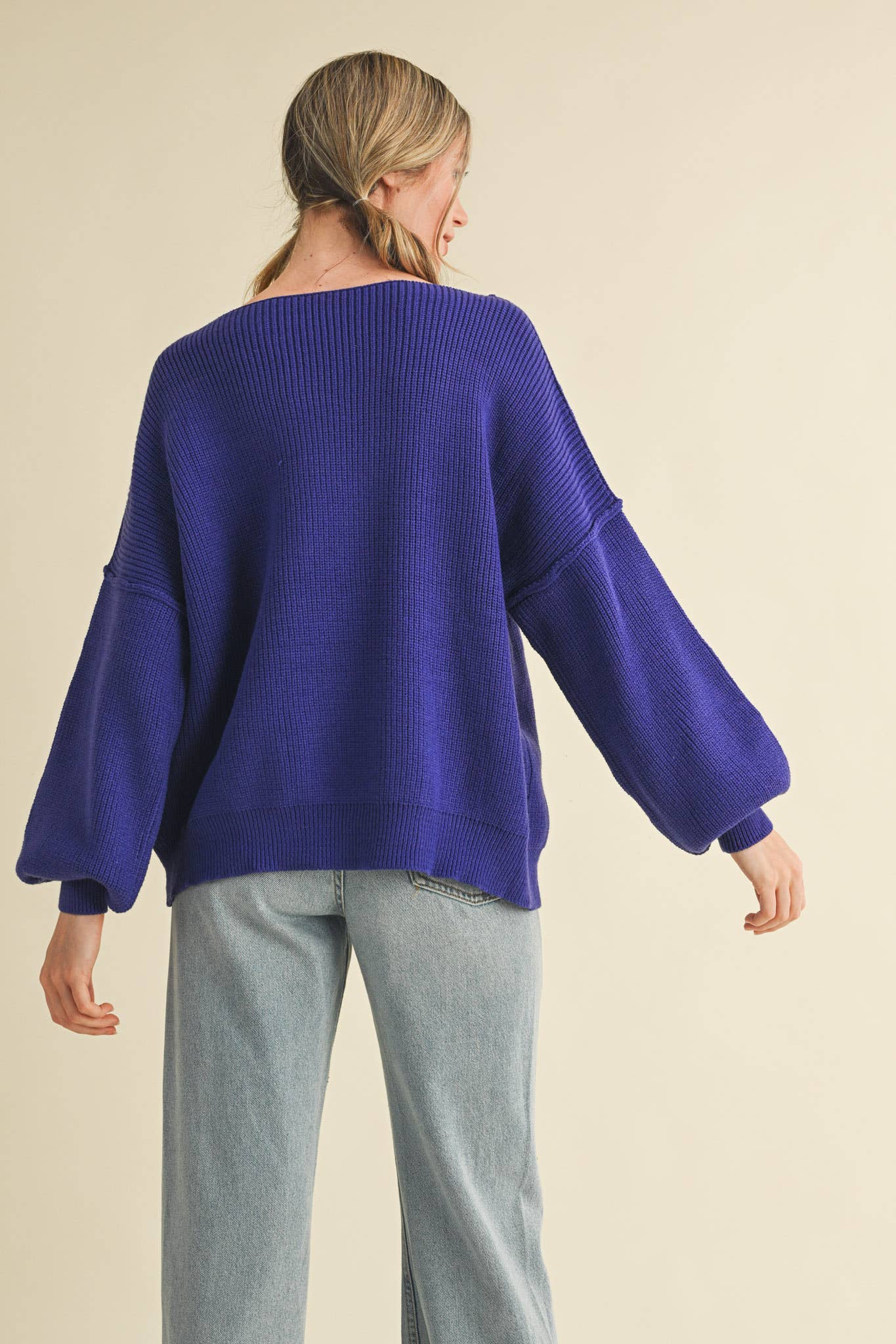 BOAT NECK BUBBLE SLEEVE SWEATER MSW8147