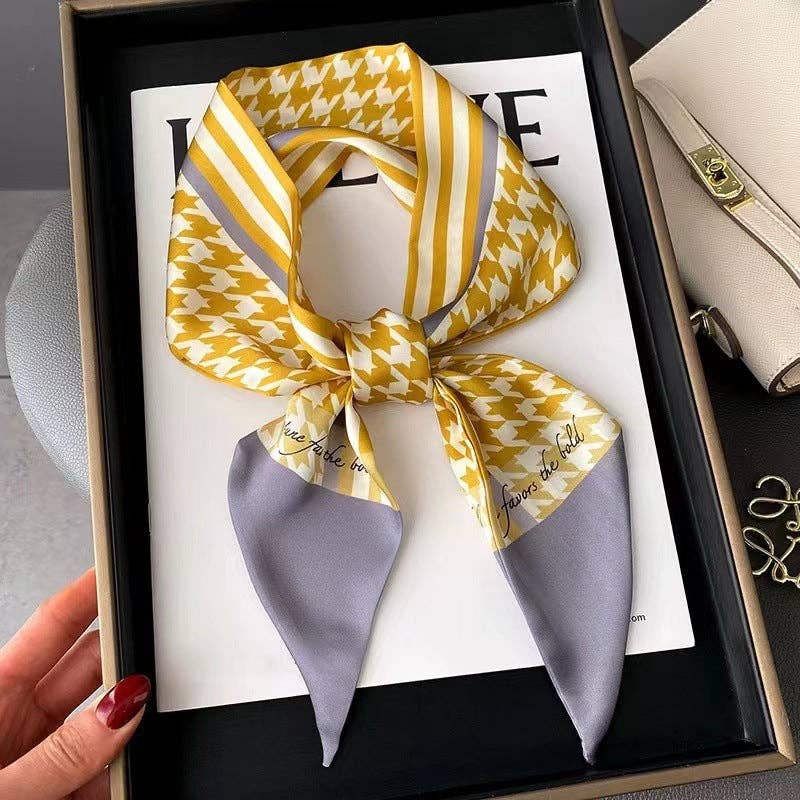 Vintage Houndstooth Long Satin Scarf MK2BLW6W6NSI136