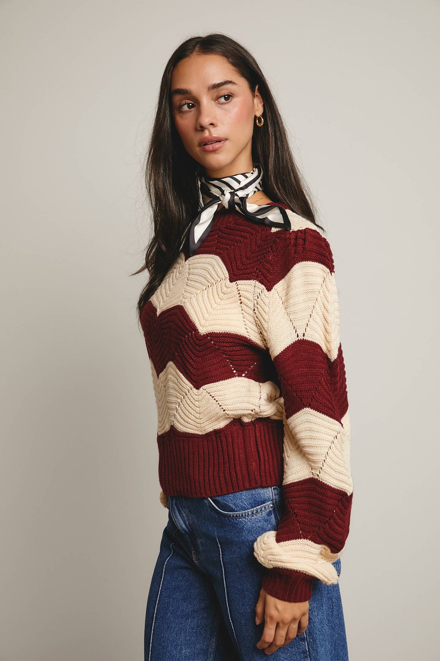 Wave Knit Chevron Pullover