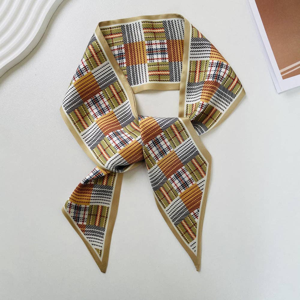 Print Narrow Long Satin Silk-Feel Scarf MK2BLW6W6NSI135