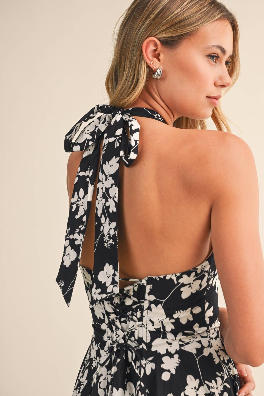 FLOWER PRINTED HALTER MIDI DRESS