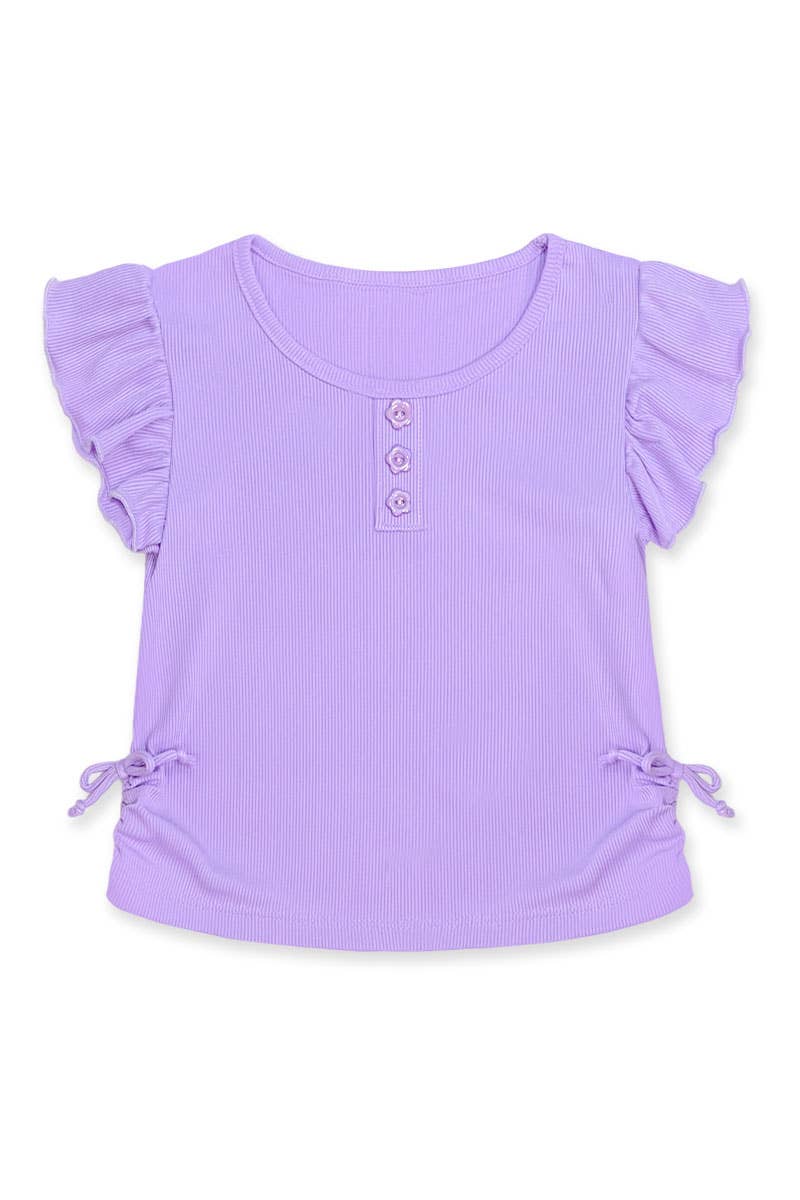 Girl's Ribbed Fashion Top w/ Ruched Sides