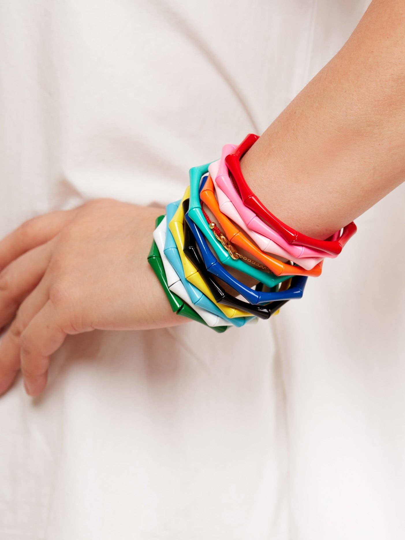Enamel Bamboo-Style Stretch Bracelet