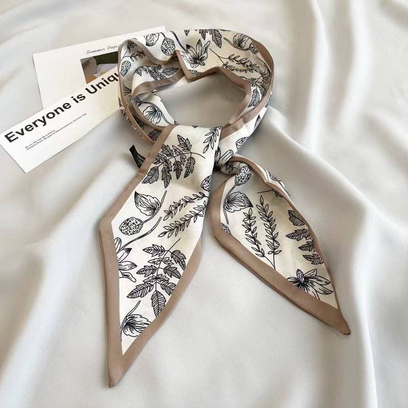 Print Narrow Long Satin Silk-Feel Scarf MK2BLW6W6NSI135