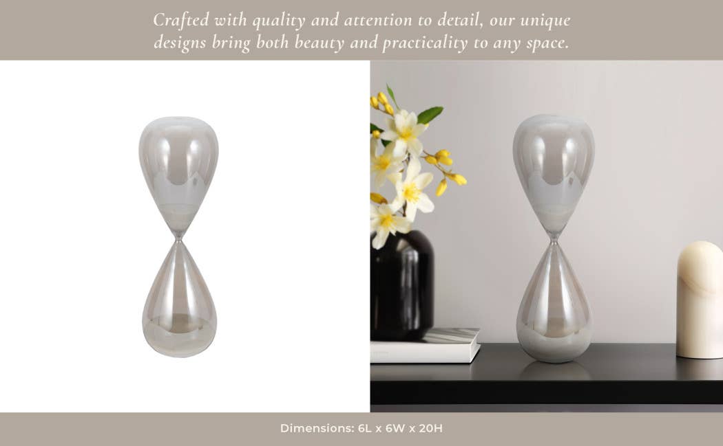 Glass Small Teardrop Silhouette Hourglass - Grey, 20 in.
