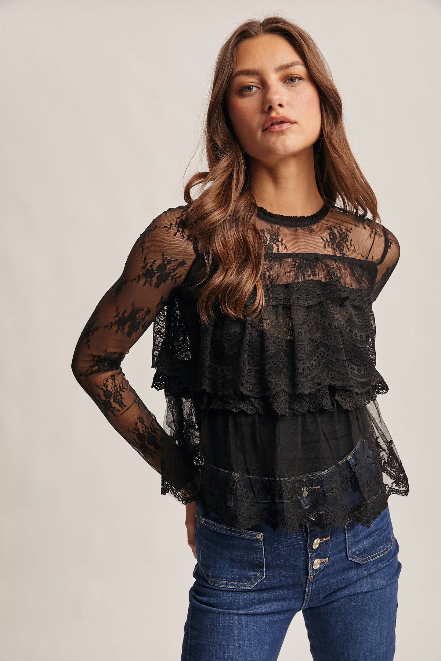 Lace Ruffle Layering Blouse