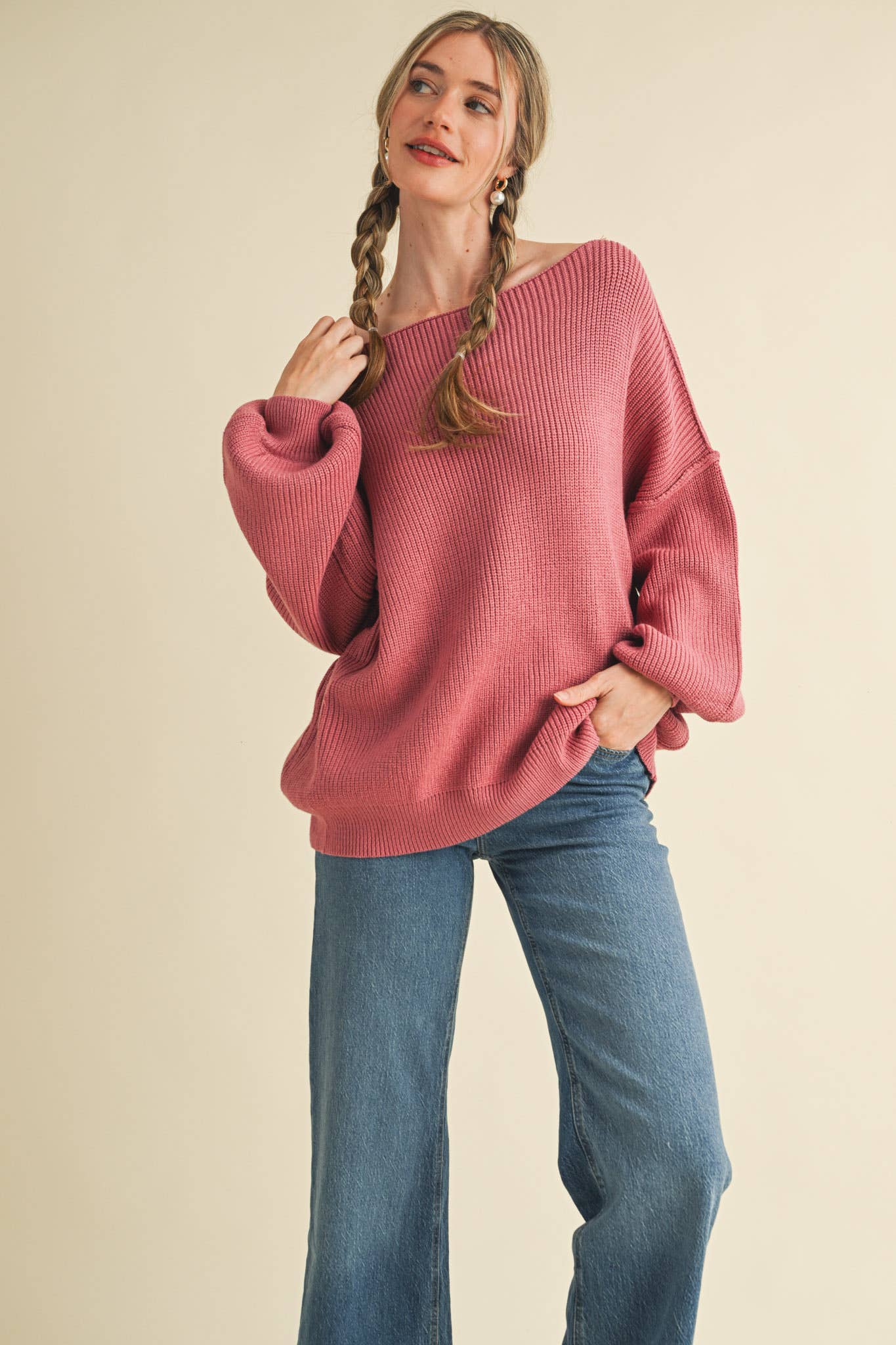 BOAT NECK BUBBLE SLEEVE SWEATER MSW8147
